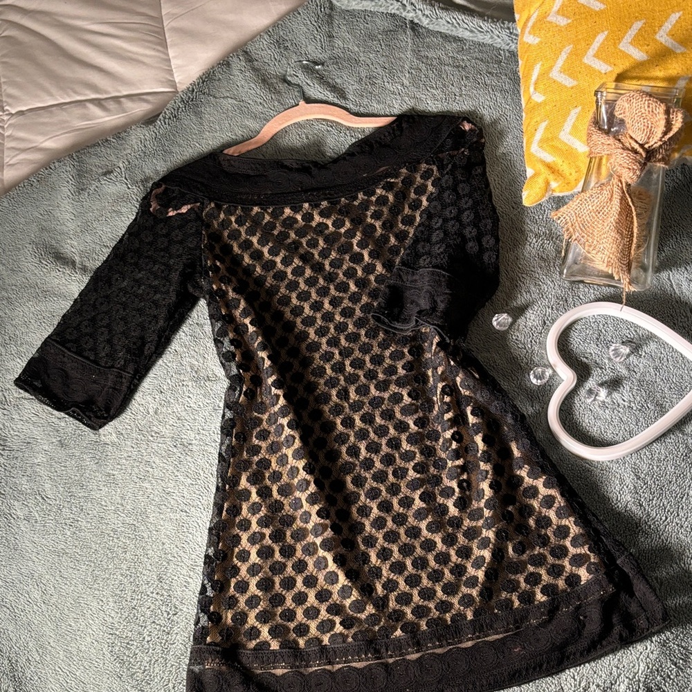 Max Studio Black and Gold Lace Mini Dress